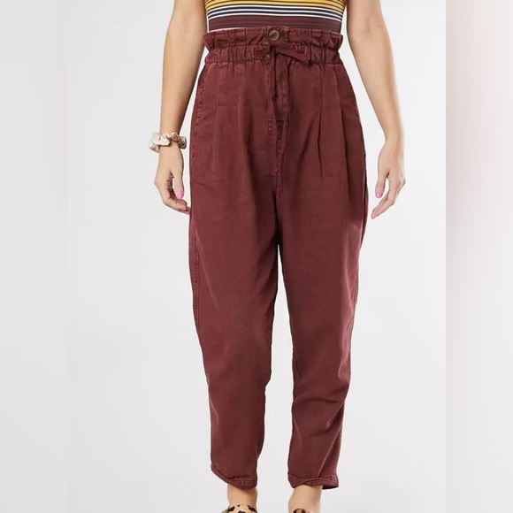 Free People Other - Free the people button fly ankle pleated pants/Brown high-waisted /drawstring /S
